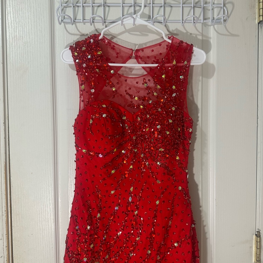 Red Beaded Sleeveless Dress
